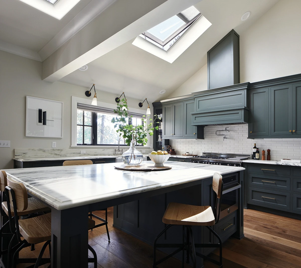 Kitchen interior after VELUX Skylight System installation — bright natural daylight streaming through ceiling skylight