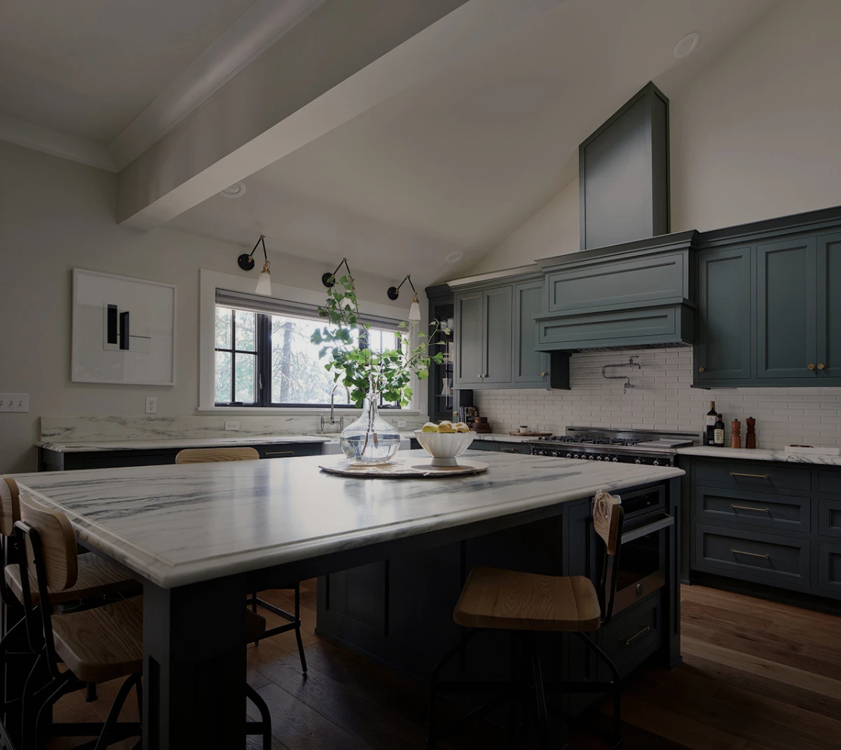 Kitchen interior before VELUX skylight installation — dark ceiling, limited natural light