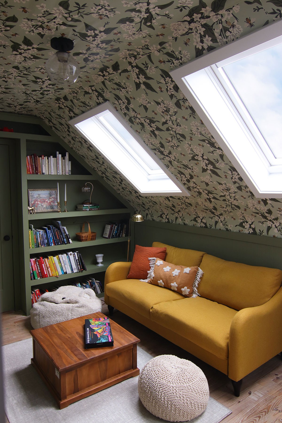 Two closed skylights over the reading nook of influencer Steffy Degreff.